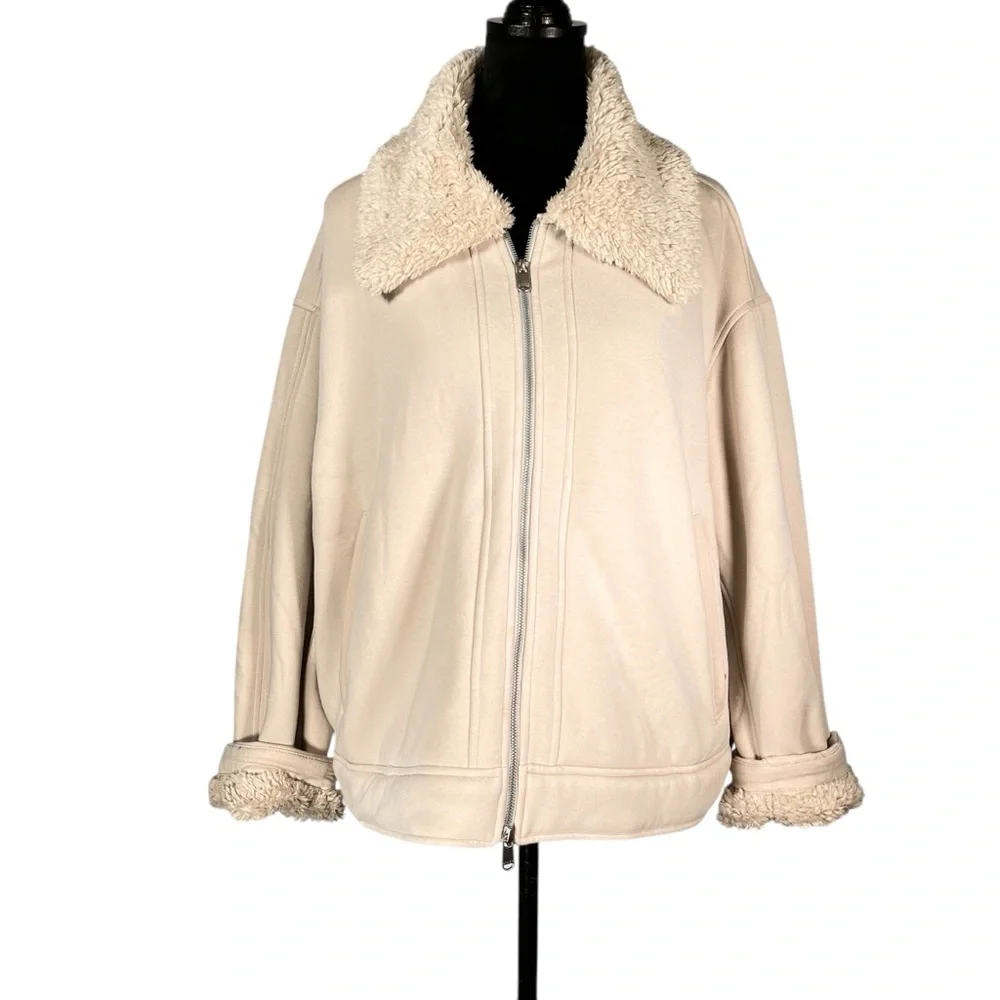 Women's Gray Sherpa Lined Jacket Full Zip Sweatshirt Swing Westbound Fleece